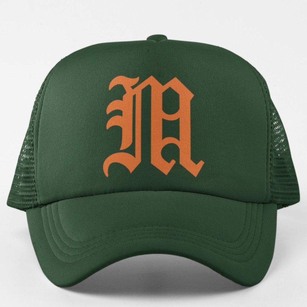 NEW Miami Hurricanes Blackletter M Alt Foam Trucker Mesh Snapback Hat DARK GREEN